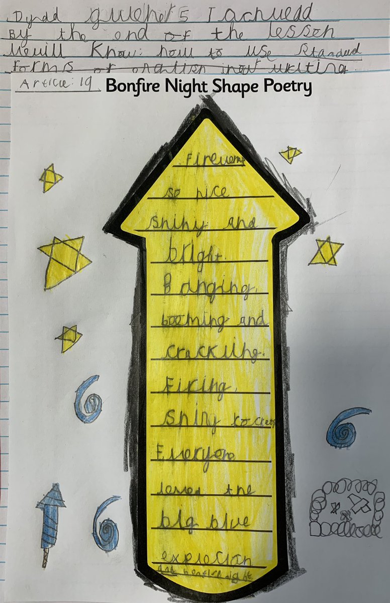 ourladysmash's tweet photo. ✨Remember Remember the 5th November ✨

Year 3/4 have been using adjectives, verbs and onomatopoeia in their creative writing this week. 

#Article19 #creativewriting #shapepoems #Bonfirenight 
@childcomwales @CNSRCT https://t.co/3cWbnBygFk