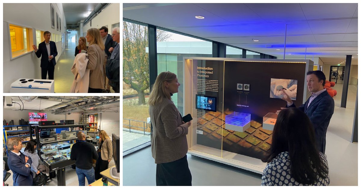 EHCI_tue's tweet photo. It was a great pleasure to welcome the Ambassador of the Kingdom of the Netherlands to #Canada, @InesCoppoolse, to @TUeindhoven. We were pleased to present the recent progress in integrated #photonics and its impact in various markets. https://t.co/73C520yZJl