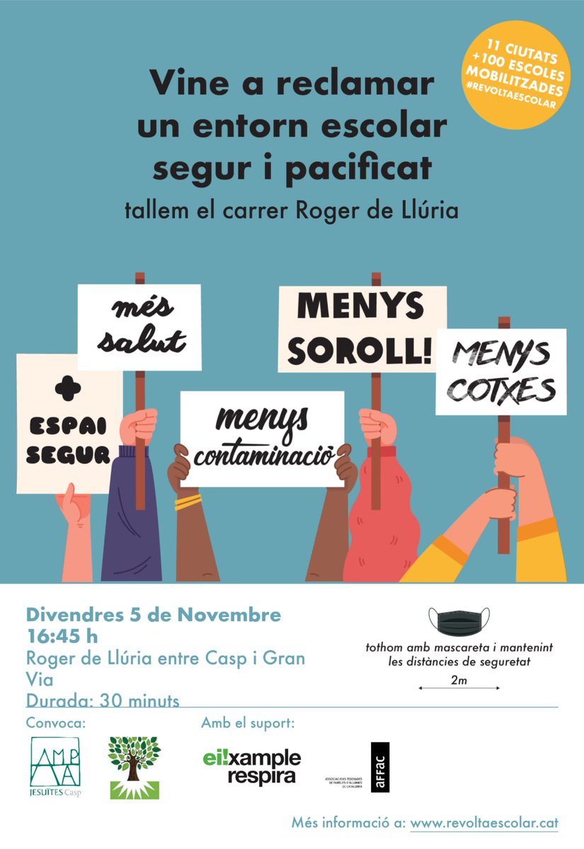 ampa_casp's tweet photo. És imprescindible que lluitem per protegir els nostres fills i filles a la sortida de l'escola!!
Avui tenim una cita per fer-nos sentir! https://t.co/gRTTMKsThL
