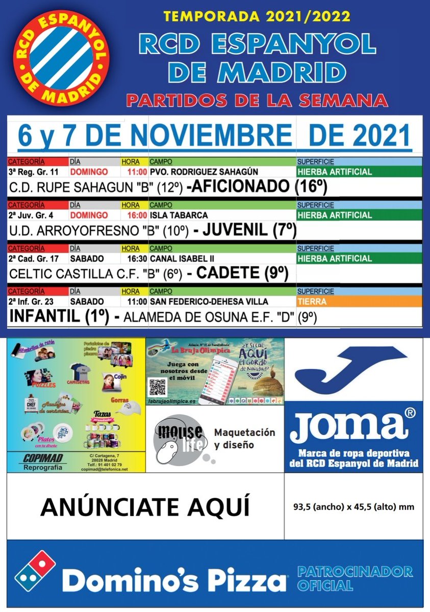 ¡PARTIDOS DEL FINDE! 🙂
El Sen. se desplaza para jugar su partido 🆚 <a href="/cderupesahagun/">cderupesahagun</a> .
El Juv. hará lo propio para enfrentarse 🆚 <a href="/ud_arroyofresno/">UD Arroyofresno</a> . 
El Cad. se enfrentará 🆚<a href="/CelticCastilla/">Celtic Castilla C.F.</a> .
El infantil recibirá al <a href="/alameda_ef/">Alameda de Osuna EF</a> .
¡Mucha suerte a todos! 👏⚽