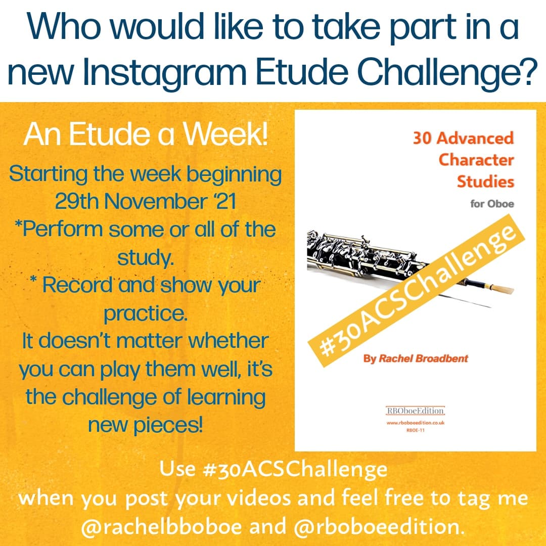 OboeRb's tweet photo. Why not join us on Instagram https://t.co/qsEzAsSrTq and join the #30ACSChallenge. A study a week starting 21st November! 30 Advanced Character Studies is available from @JuneEmersonWM  as a book or download. 
#etudechallenge #oboe #oboist #oboes #oboestudy #oboemusic #doublereed https://t.co/u0fEGfSb0C