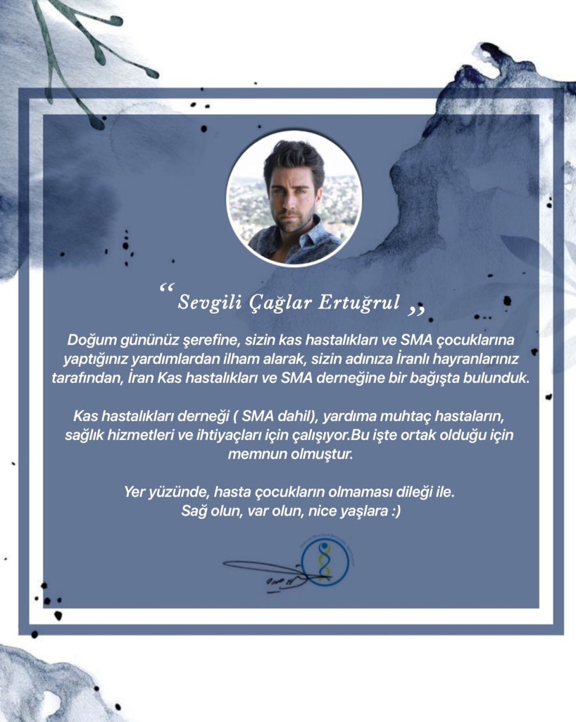 huyde12's tweet photo. #ÇağlarErtuğrul'un İranlı hayranları, İran'da bir Dystrophy ve kas hastalıkları derneğine ( SMA dahil), 5 milyon toman, bağışta bulundu. 
Fanlara burdan sonsuz iyi ki varsınız diyorum. Gerçekten oyuncularımız çok şanslı bu konuda 🤍 https://t.co/hiB6PCccqh