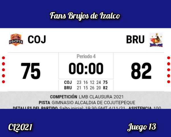 fansbrujosdeiza's tweet photo. Triunfo de Brujos anoche ante #CojuteBKB
Felicidades chicos #VamosBrujos #SomosBrujos #SomosIzalco #DaleBrujos #Brujos2021 #CL2021 #CopaComex #LMB #LMBElSalvador https://t.co/PuSIL9N6gO