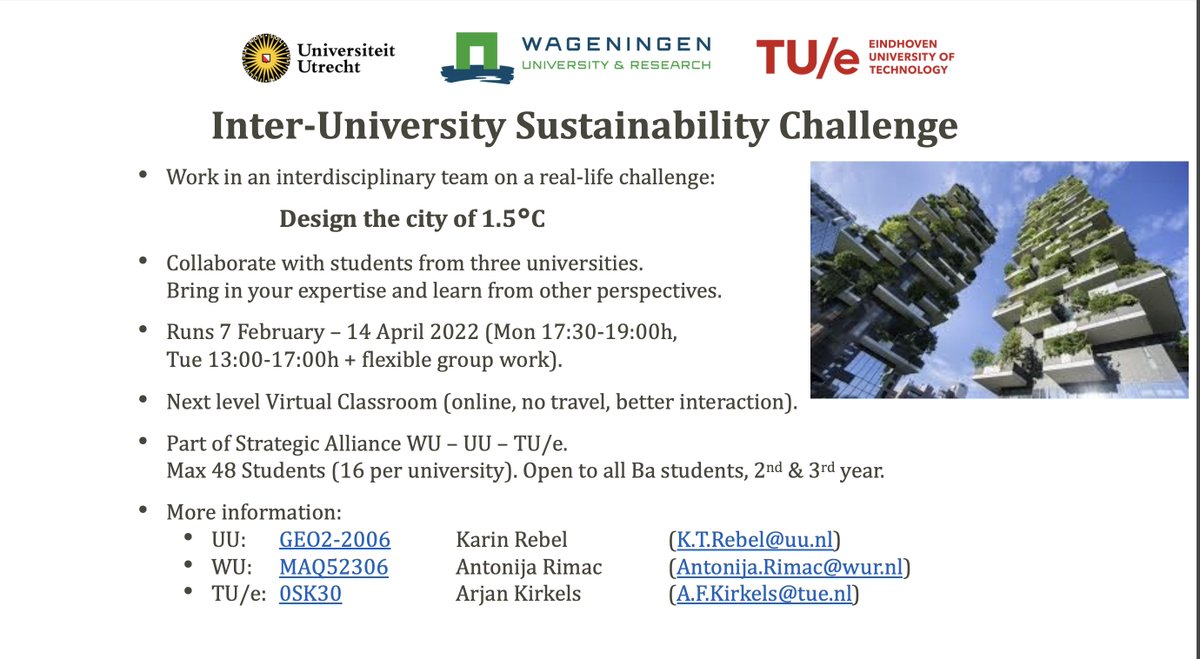 RimacAntonija's tweet photo. The IUSC course will run from February - April so if you are interested in attending, you are welcome to apply! @WUR @WURenvironment @UUCopernicus @UniUtrecht @CAT_UUcentre @TUeindhoven https://t.co/Yu0BmaJqsj