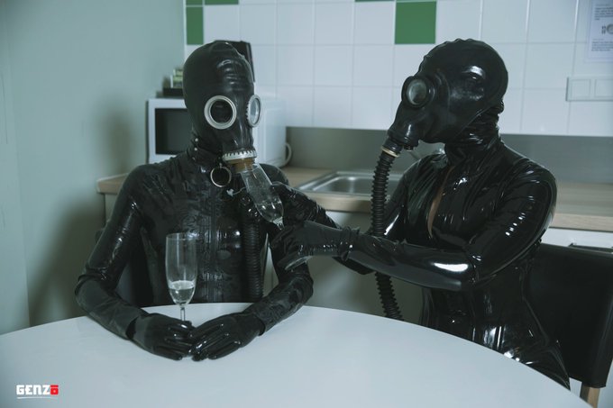 The gasmask twins have something to celebrate. With @NDeadlysin by @Genz0Photo  #latex #gasmask https://t<a href="/tag/latex"class="tags"><span>#latex</span></a><a href="/tag/gasmask"class="tags"><span>#gasmask</span></a>