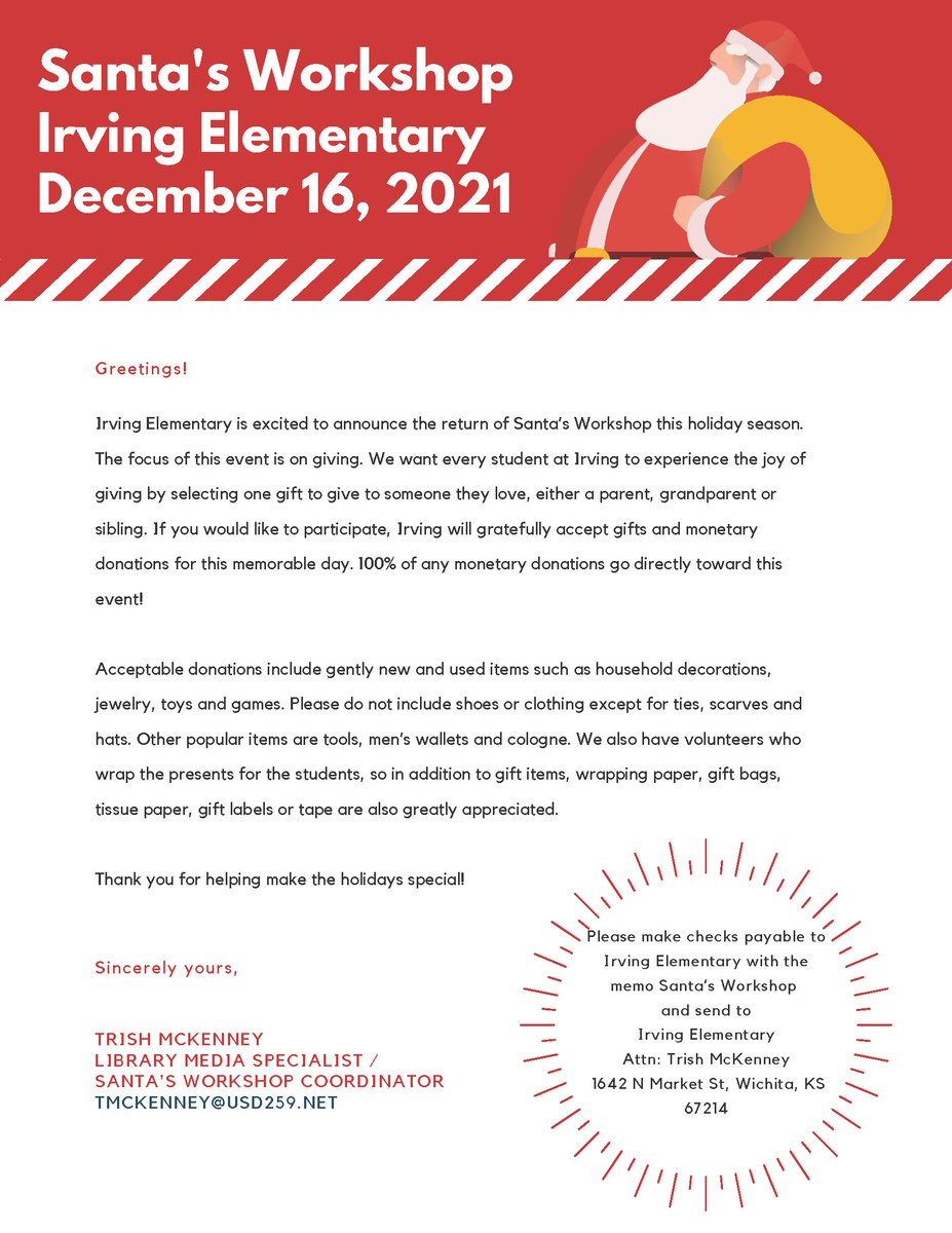 We need your help! We are bringing back Santa's Shop &amp; need items &amp; money. This is a special tradition which allows each student to choose a gift to give to a family member. See graphic for more information. #IrvingShines #ShineBright #SantasWorkshop #giving #wpsproud