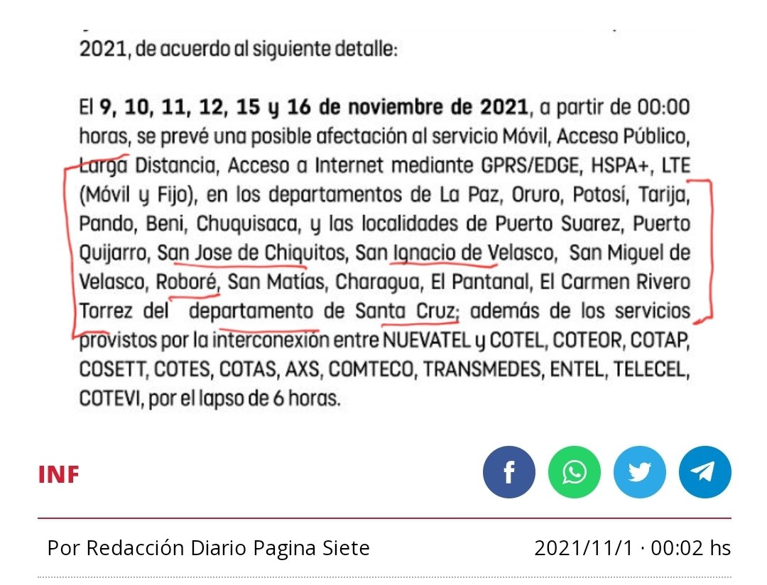 EgaliteBolivia's tweet photo. 4)Español:
Las "Fechas de mantenimiento del servicio de VIVA" coinciden con el #ParoNacional y afectaría poblaciones en #SCZ: #Chiquitos
#PuertoSuarez
#PuertoQuijarro
#SanIgnacio
#SanMiguel
#Robore
#SanMatias
#Charagua
#ElPantanal
Pero el 3 de Nov cambiaron a TODA #BOLIVIA!
⤵️⤵️ https://t.co/7deGmYOZGg