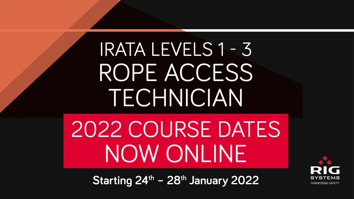 Our IRATA TRAINING COURSE DATES FOR 2022 are now live on our website - the first course starts on 24th January. 

rigsystems.co.uk/course-calenda…

#iratatraining #ropesafetytraining #ropeaccess  #rigsystems #safetyfirst #rescueequipment #workingatheight #rescue #training #safety #irata