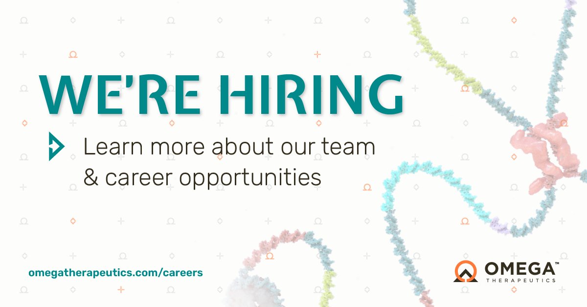 OmegaTX's tweet photo. Join our mission to cure serious disease as we pioneer a systematic approach to using mRNA therapeutics as a new class of programmable epigenetic medicines. Check out our careers page for open roles! https://t.co/LSDAv7xQuF
#Hiring #MyOmega #OmegaValues
#EpigenomicProgramming https://t.co/fXMoZhS2TX