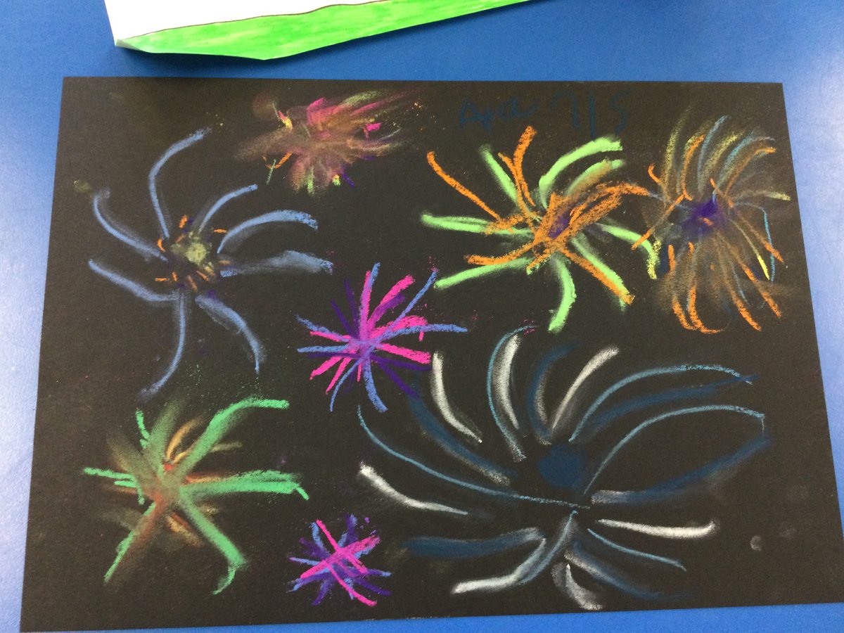 MrsARankin76's tweet photo. P4 had a lovely morning creating chalk pastel firework
pictures. Some great colour combinations used and techniques. @LethamPrimary #fireworkart #creativefun https://t.co/n2Y5qplxEf