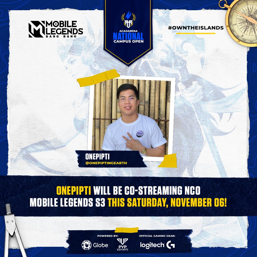 acadarena's tweet photo. π Ihanda niyo na ang inyong mga TV para sa isang all-out Sabado dahil sasamahan tayo ng nag-iisang boss @TWampipti ng bayan para sa #MLBB Grand Finals ng National Campus Open S3!
'Wag palampasin ang bakbaksan bukas, November 6 simula 2:00 PM!
#NotJustPlay #OwnTheIslands https://t.co/2Xc6kBPVYa