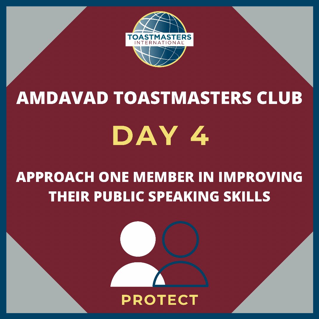 Toastmaster_ahd's tweet photo. *Day 4, Challenge 4*

🧑‍🏫 *Approach one member in improving their public speaking skills* 🧑‍🏫

*Work hard in silence, let success make the noise.* Be a buddy to someone, go-to person for someone and this will be a beautiful gift to them this new year 🤩

Happy New Year 🎉 https://t.co/r2tIgw9NlN