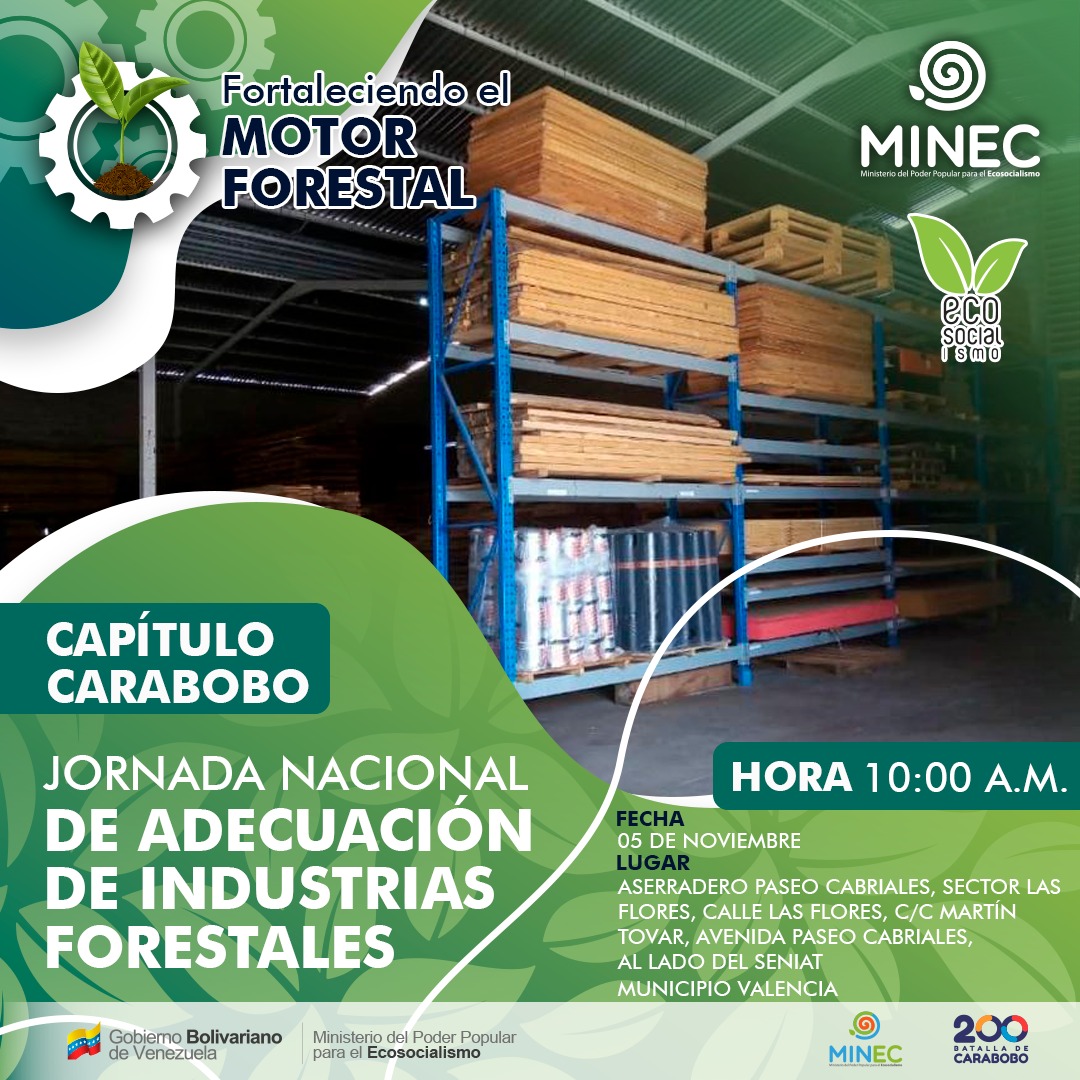 waltherchacon's tweet photo. #MotorForestalActivo | ¡#Atencion productores de #Carabobo! Este #5Nov estaremos entregando nuevas adecuaciones a #IndutriasForestales en la entidad. Acompáñanos desde las 10:00am en el municipio Valencia y vamos juntos a fortalecer el #MotorForestal
#BienvenidosALaFilven2021 https://t.co/8CfBLpJHbE