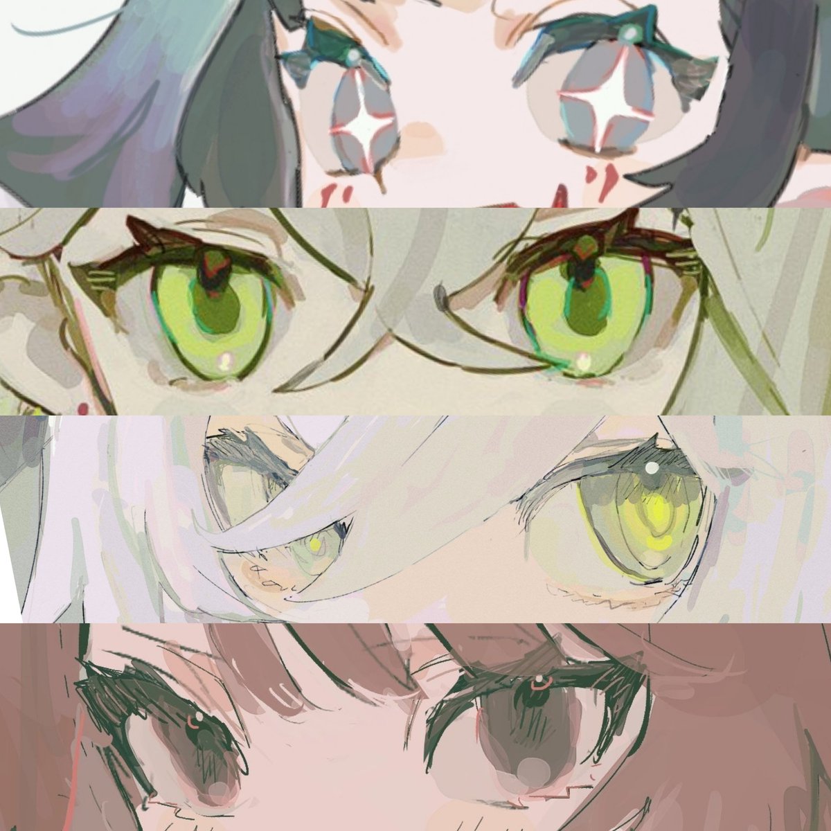 green eyes hair between eyes eye focus symbol-shaped pupils solo pointy ears close-up  illustration images