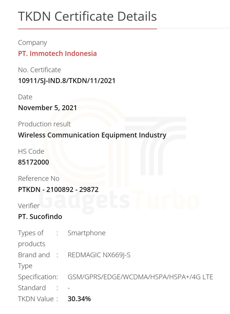 GadgetsTurbo's tweet image. #RedMagic 6s Pro receives the TKDN certification ✅

#Nubia #RedMagic6sPro