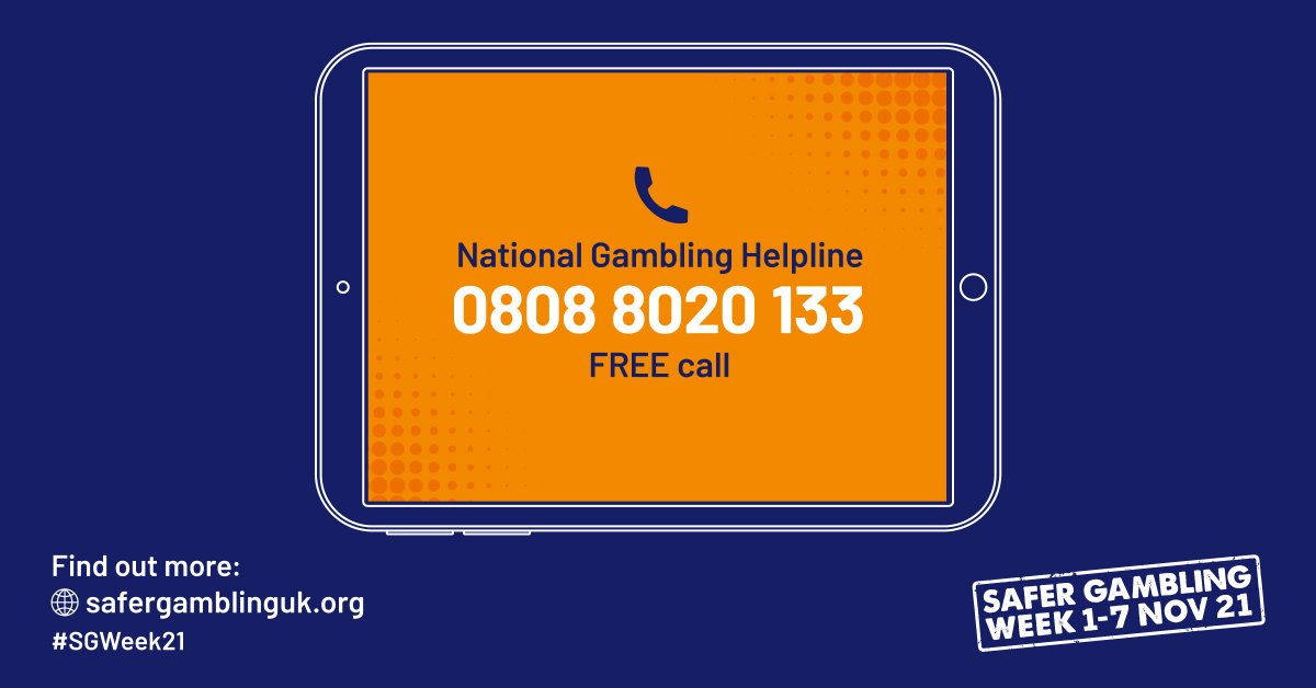 SGWeek's tweet photo. The National Gambling helpline is run by @GamCare. It’s a great source of free information and advice on safer gambling. If you want to have a chat with someone, call 0808  8020 133 #SGWeek21 https://t.co/zjLUpuTZrA