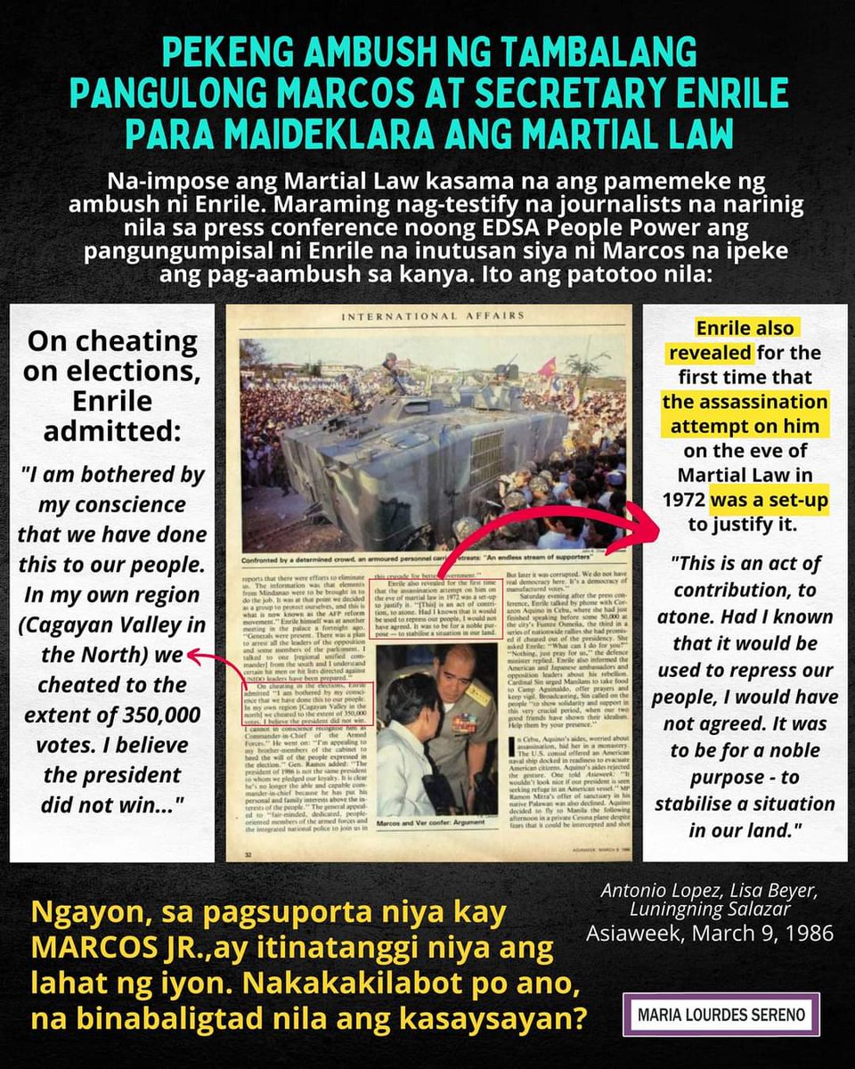 SerenoMeilou's tweet photo. PEKENG AMBUSH NG TAMBALANG PANGULONG MARCOS AT SECRETARY ENRILE, MAY SCRIPT AT PA-DIARY PA, PARA MA-DEKLARA ANG MARTIAL LAW

Read my full article here: https://t.co/GQ3J4SQPjX https://t.co/iYcdsWQyUt