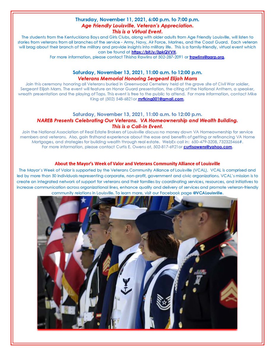 LouMetroRCS's tweet photo. So many great events taking place over the weekend to honor veterans and active-duty military starting with the Annual Veterans Day in Reverse.  Also check out the 22 Push-Up Challenge, Flags4Vets, &amp; the March for Valor.
https://t.co/IsDVqzM8Dq  #WeekofValor https://t.co/HKmn9IoYDu