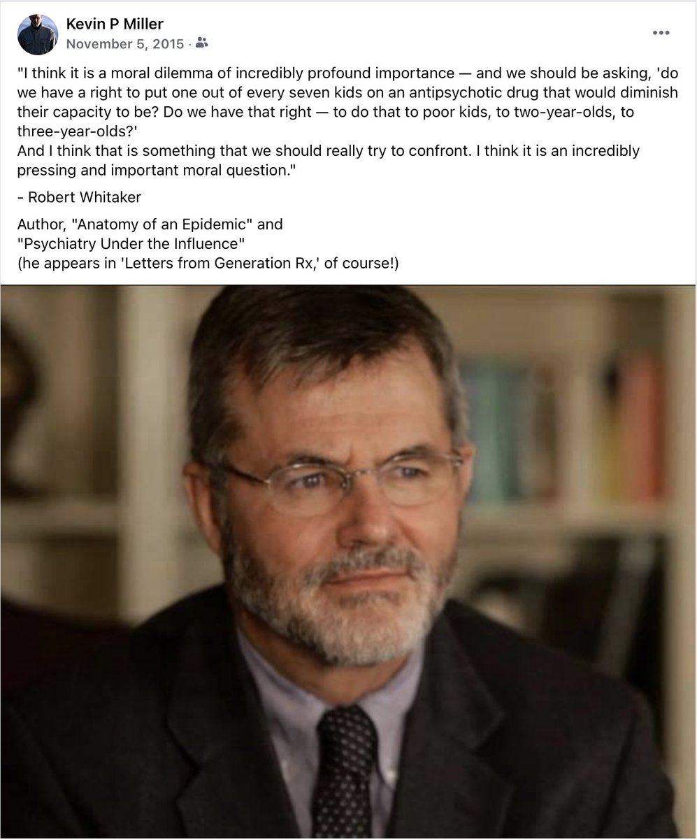 kevinpmiller's tweet photo. 6 YEARS AGO:
"It is a moral dilemma of incredibly profound importance & we should be asking, 'do we have a right to put 1 of every 7 kids on an #antipsychotic that would diminish their capacity to be? Do we have that right—to do that to poor kids—to 2 & 3-year-olds?"
-from #GenRx https://t.co/y2J0dLQEta