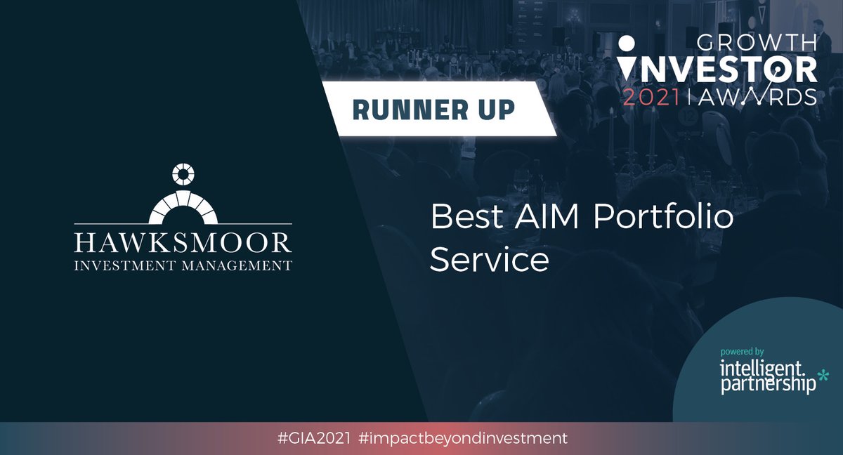 Hawksmoorim's tweet photo. We are delighted to announce that our AIM Portfolio Service was announced as the runner up in the ‘Best AIM Portfolio Service’ category at last night’s Growth Investor Awards, powered by @Intelligentwit . 
Congratulations to Ian Woolley and the team!
#GIAwards21 @GIAwards https://t.co/0HZZ1ifTtC