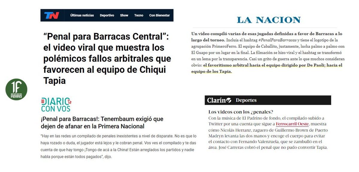 primeroferro's tweet photo. Agradecemos a los medios y a los periodistas que se hicieron eco de #PenalParaBarracas, el video viral que visibilizó las repetidas ayudas que recibió #BarracasCentral a lo largo del campeonato. Seguimos soñando con un club transparente y un fútbol argentino libre de sospechas. https://t.co/a64X0VsJPV