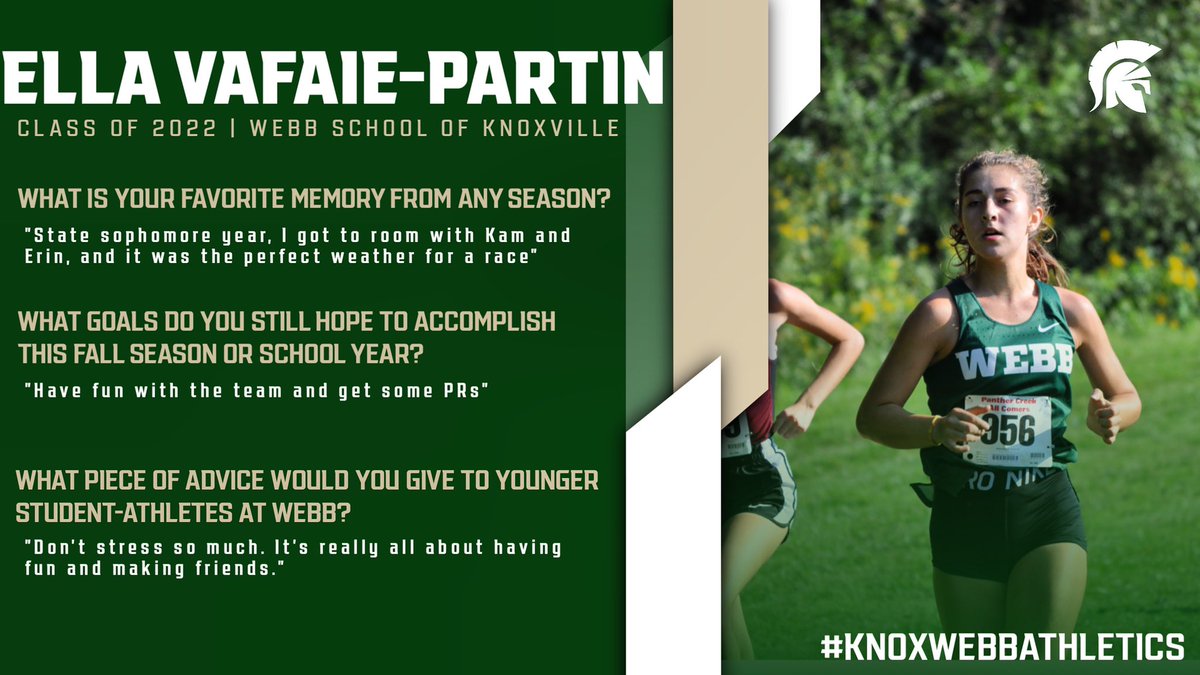 WebbRunning's tweet photo. Part 2: One of our four senior captains this 2021 fall season, ELLA VAFAIE-PARTIN ‘22! 👟🏃🏽‍♀️💚💪🏻 #RACEDAY #TSSAASTATEChampionships https://t.co/BZwxf7vxNH