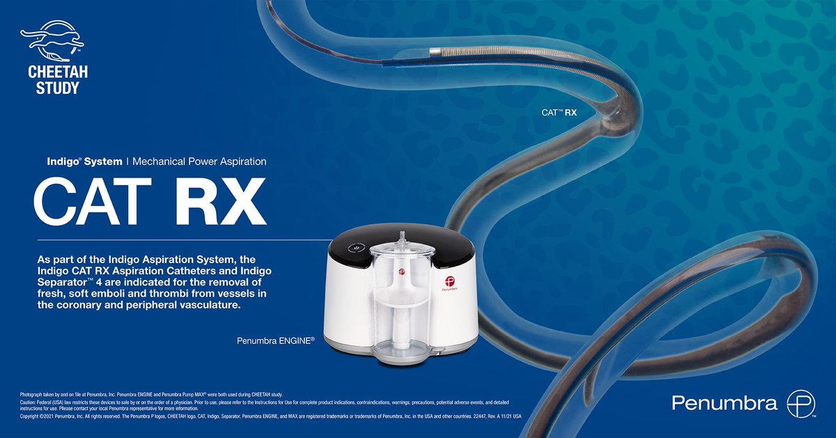 Penumbra, Inc. (@penumbrainc) on Twitter photo New data shows continuous aspiration thrombectomy with CAT RX is safe in high-risk patients with acute coronary syndrome. Read more: bit.ly/3GRkkND #CHEETAH #TCT2021 For risk info: bit.ly/37YcYIU New data shows continuous aspiration thrombectomy with CAT RX is safe in high-risk patients with acute coronary syndrome. Read more: bit.ly/3GRkkND #CHEETAH #TCT2021 For risk info: bit.ly/37YcYIU