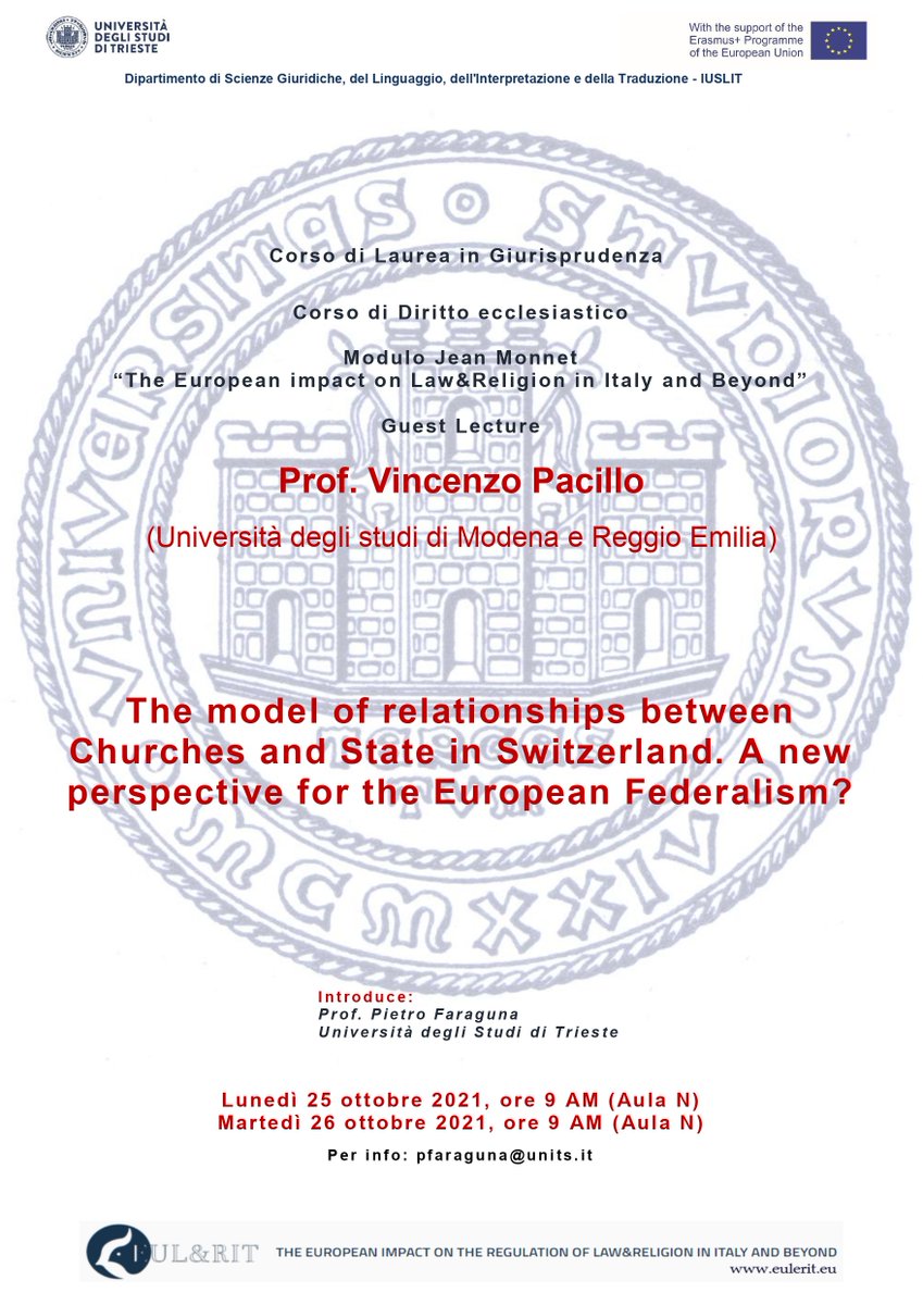 jean_eul's tweet photo. Last week we had the honor and pleasure to host prof. Vincenzo Pacillo who gave a #JeanMonnet guest lecture at @UniTrieste #LawAndReligion https://t.co/GKH15FfFBg