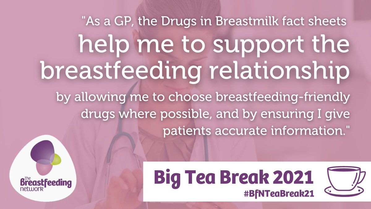 BfN_UK's tweet photo. Tea break time! 🫖⏰ GP Heather uses the #DrugsInBreastmilk service when prescribing to BFing patients, a fab example of #DontSayStopLookItUp:
https://t.co/SZl4cCNLti
Like what you read? Please consider supporting the service w/ a donation:
https://t.co/l21ZgPKtw5
#BfNTeaBreak21 https://t.co/1YnFRpL2yB