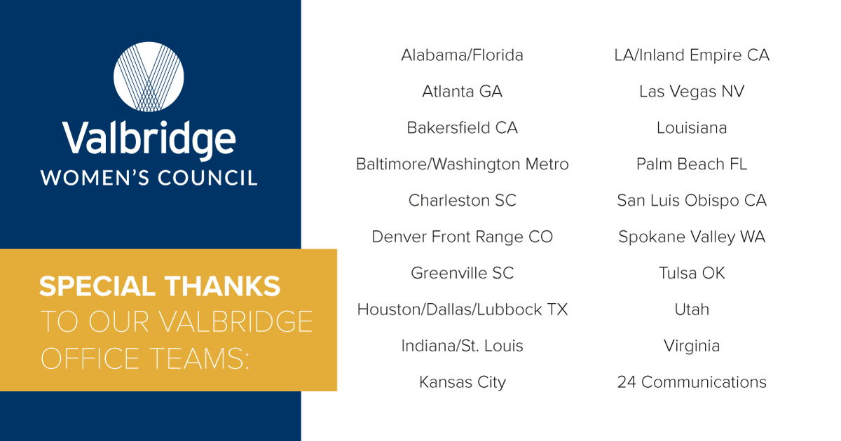 VPA_Appraisers's tweet photo. The Valbridge Women’s Council Community Involvement Committee would like to thank all who participated in the Comfort Cases Donation Drive. Valbridge Property Advisors is grateful that we can call on each other to make a difference in a child’s life. #Valbridge #ComfortCase https://t.co/sRBPsan59E