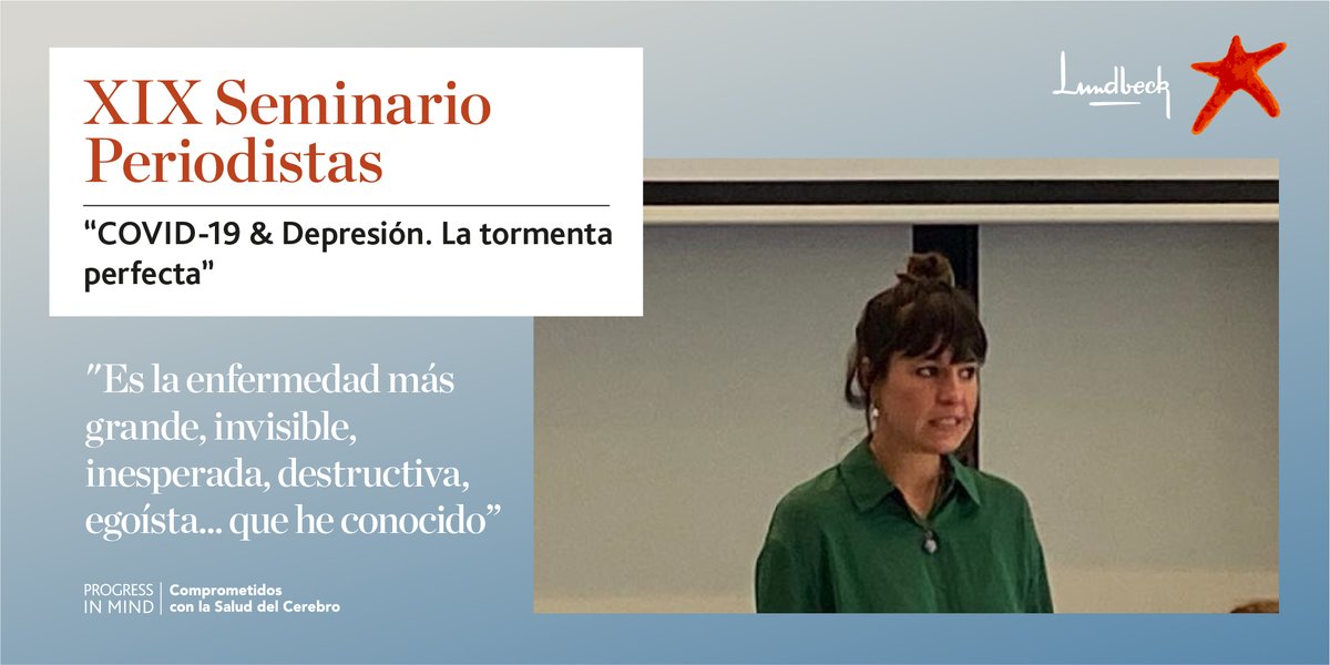 LundbeckES's tweet photo. #SeminarioLundbeck21 ▶ La escritora @AlmudenaS85 considera que es fundamental centrarse en la desinformación y en la incomprensión para normalizar la #depresión: “No es una enfermedad que no se cure”, recalca. https://t.co/a4K6Qi5aFc