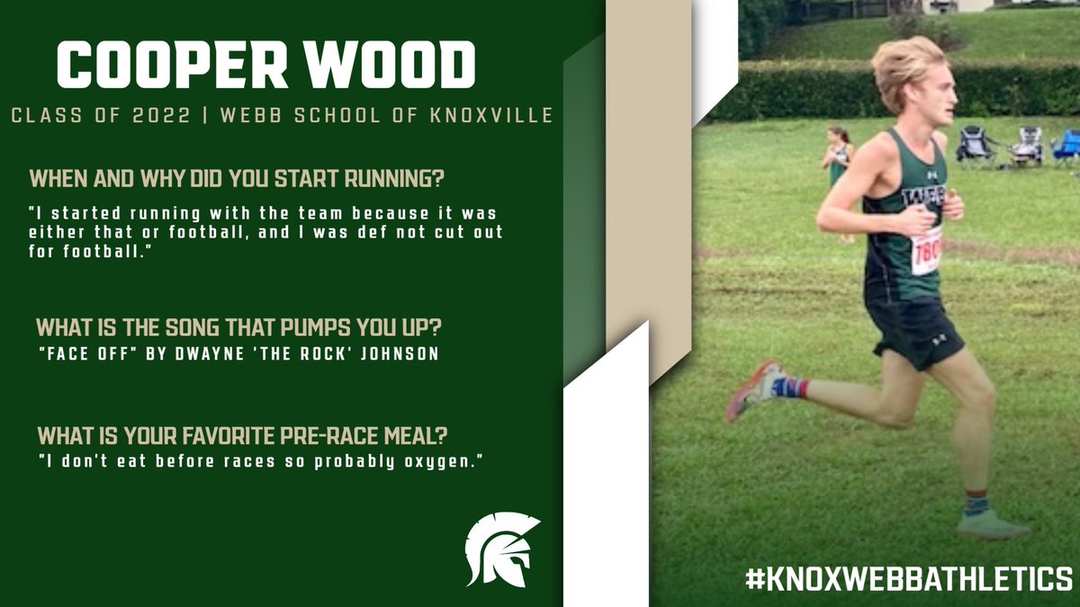 WebbRunning's tweet photo. And last but not least, our final SENIOR HIGHLIGHT on #RACEDAY is COOPER WOOD ‘22 👟🏃🏼‍♂️💚💪🏻 #webbschoolofknoxville #TSSAASTATEChampionship https://t.co/wpmLTgvGM6