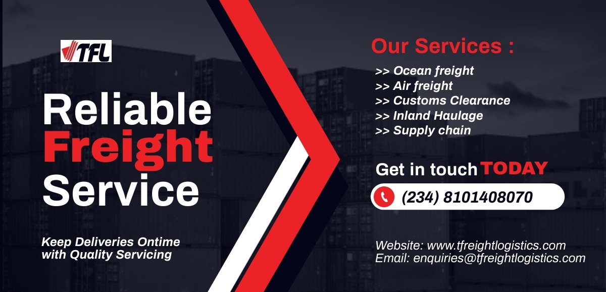 tfl_nig's tweet photo. We provides an end to end service for individuals and companies who import and export freight into and out of Nigeria. 
#Logistics #Nigeria #Export https://t.co/0AaeABNeLp