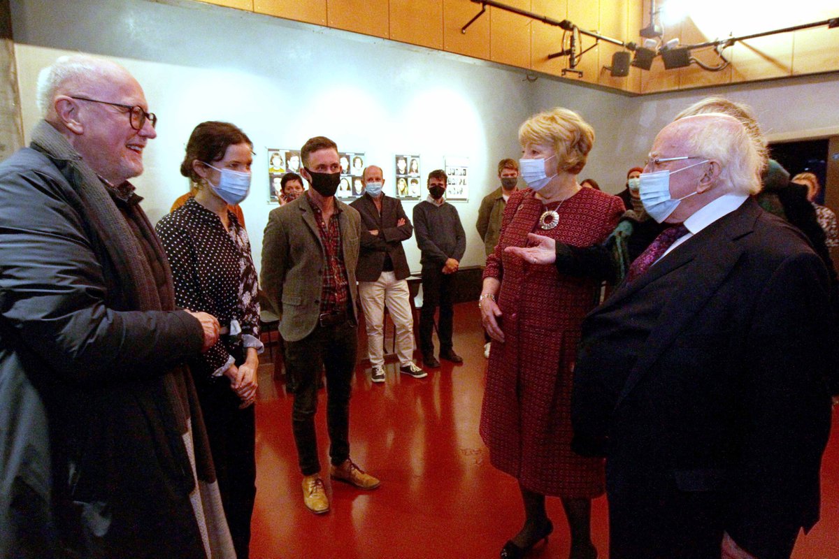 PlaywrightConvo's tweet photo. We had a special visit from President Michael D. Higgins yesterday, who met with the #ConversationsOnAPlaywright participants at @TheLirAcademy 

It was a pleasure welcoming him and his wife to this celebration of Tom Murphy's work! https://t.co/YmrhM3HzJr
