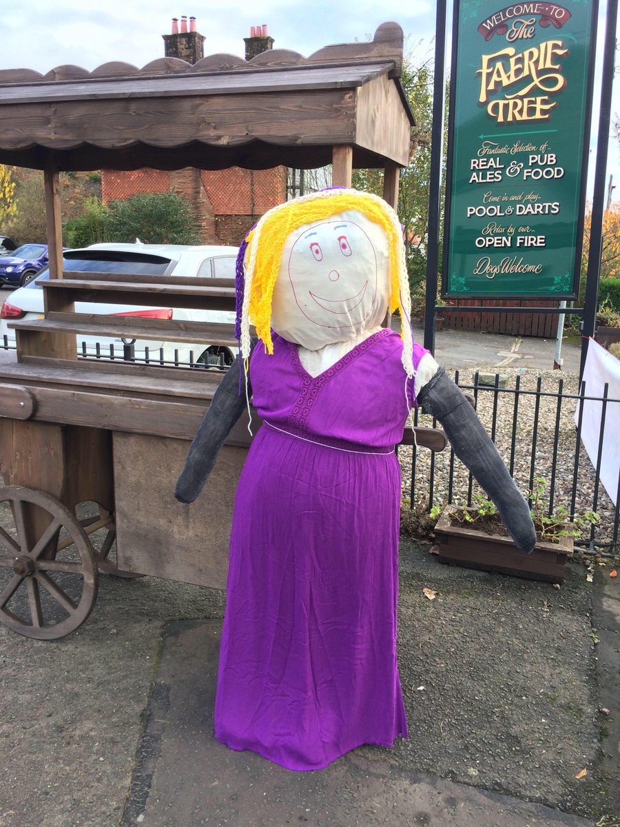 OurSpectrumAdv's tweet photo. #scarecrow competition in the local community today. Eve, with the help of Walter &amp; Betty, made a beautiful lady scarecrow called Zoe Heart
#Aberfoyle #trossachs https://t.co/LwtN7Fcgk0