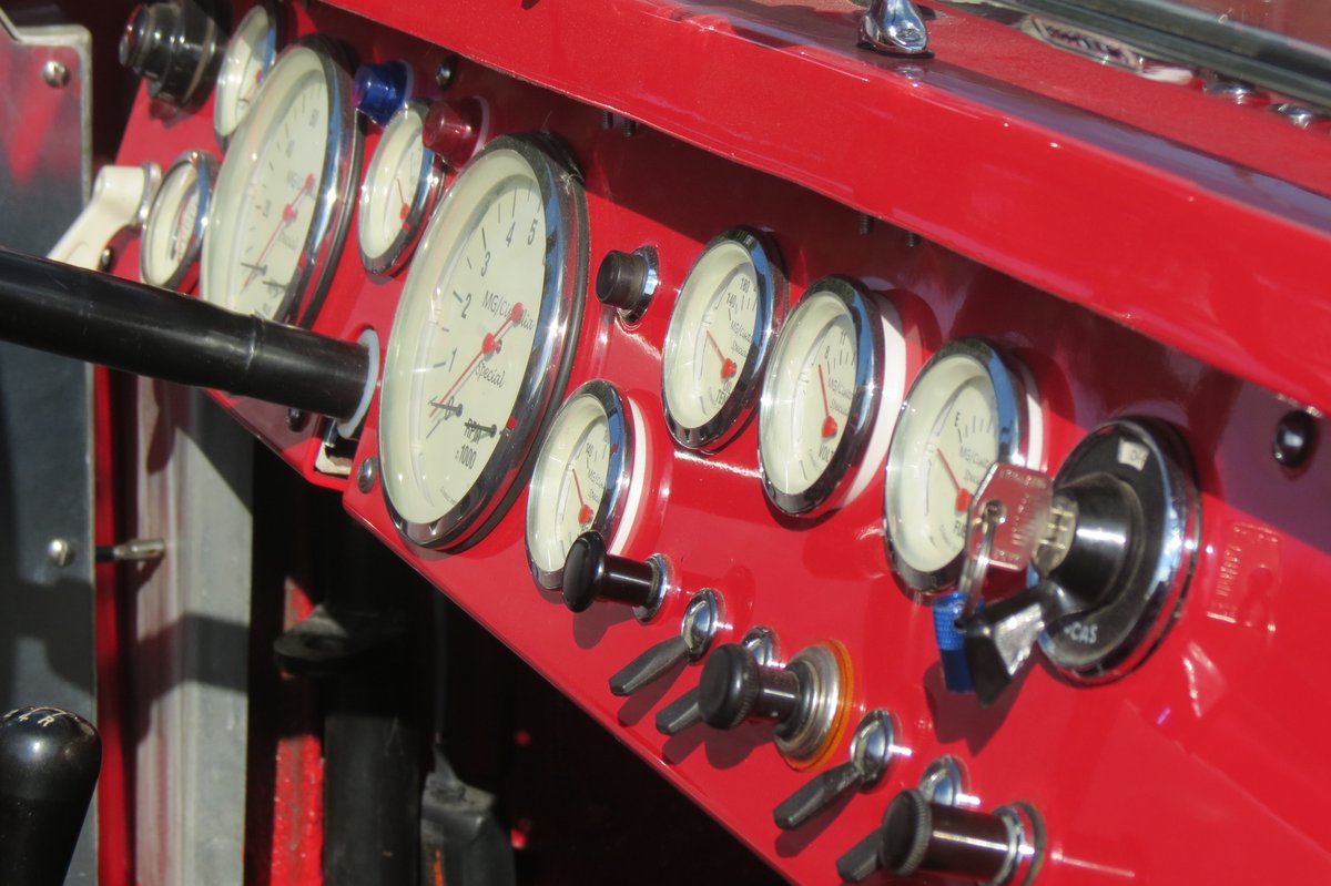 The beauty is in the details!  This incredible dash is from a one-of-one 1952 MG "Cisitalia" Special.  The one off body was created by Mickey Thompson and based on the Cisitalia.