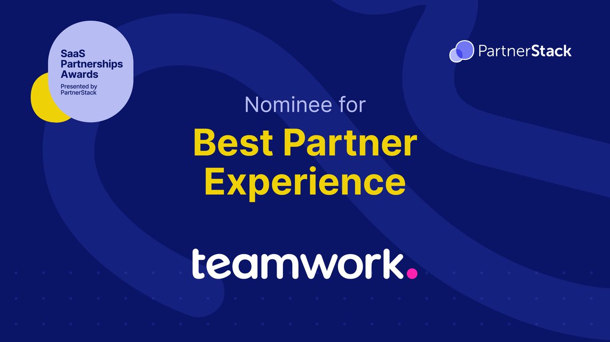 Teamwork is thrilled to announce that we’ve been nominated for a SaaS Partnerships Award by @PartnerStack! 🎉

The category Teamwork has been nominated for is Best Partner Experience! 

Learn more about the awards here 👉 saaspas.partnerstack.com