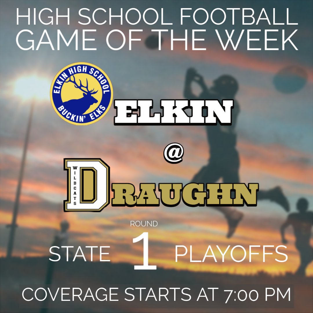 Tonights Game of the Week is Elkin at Draughn!  Join David and Jeff as they bring you LIVE coverage starting at 7pm, kick off at 7:30.  Tune in to Kicks 103.3 or stream the game at gofoothills.com
