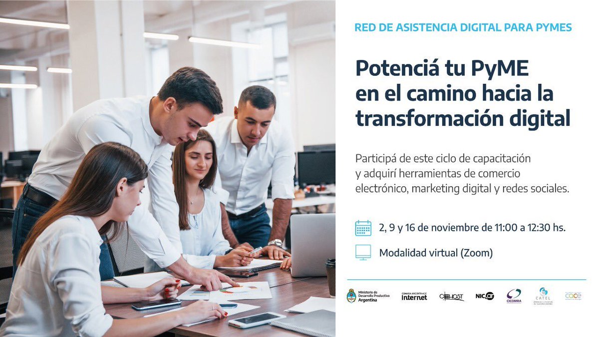 CatelArgentina's tweet photo. 📅 MAR-9-NOV
⌚ 11 hs.
@ladyryk de @catelargentina hablará sobre cómo mejorar la venta electrónica con las redes sociales en la 1.° Jornada de Asist. Digital para PyMEs organizada con @produccion_arg @CabaseAr @cicomra @cacearg @nicargentina
✍️ Inscribite https://t.co/ewleeKQP1G https://t.co/Aiv6grsERF