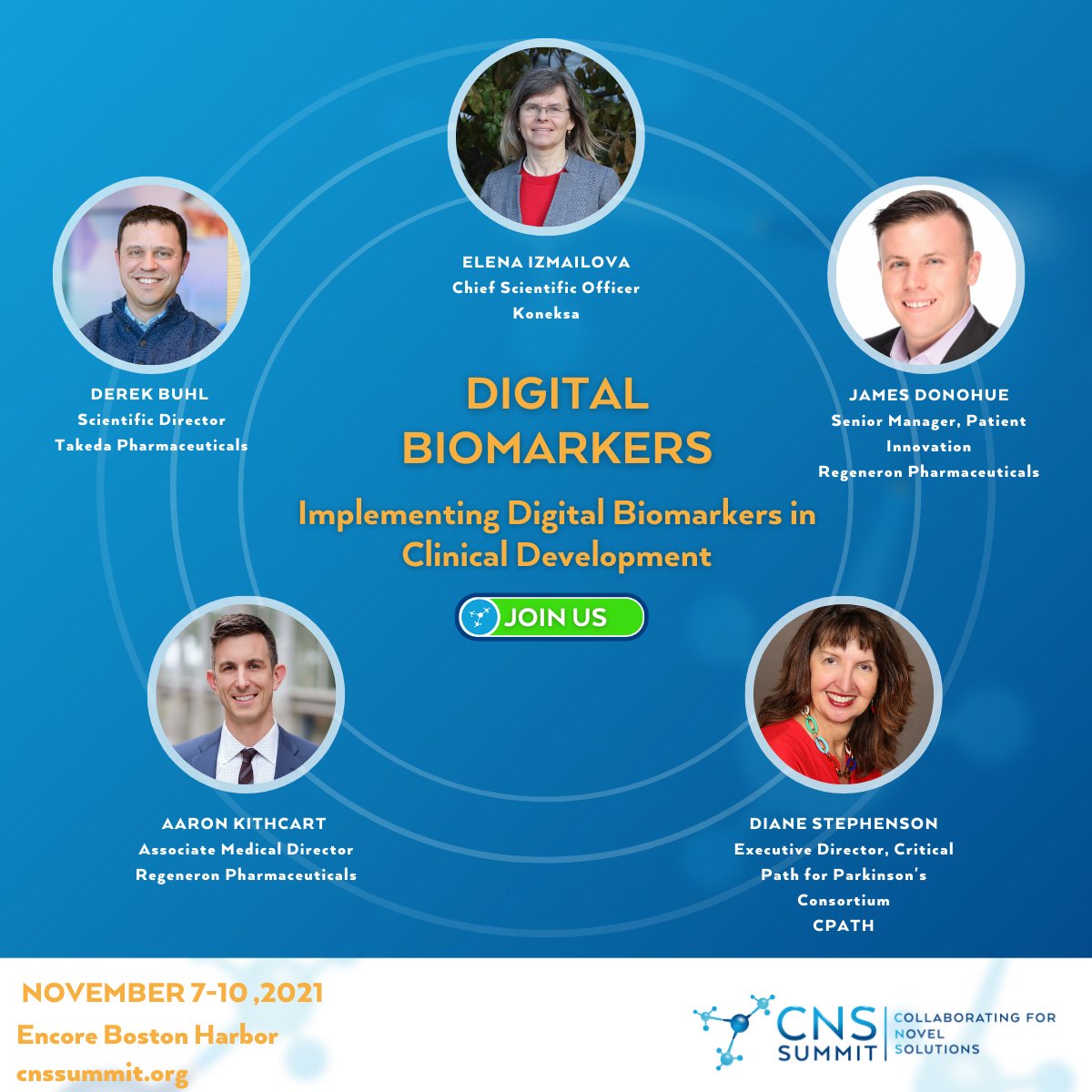 We’re looking forward to the <a href="/CNSSummit/">CNS Summit</a> Nov. 7-10! Join us Nov. 8 as @yelenaizmailova discusses “Implementing Digital Biomarkers in Clinical Development" with colleagues from <a href="/Regeneron/">Regeneron</a> ,  <a href="/TakedaPharma/">Takeda</a> , and <a href="/CPathInstitute/">Critical Path Institute (C-Path)</a> : bit.ly/3k89EAB