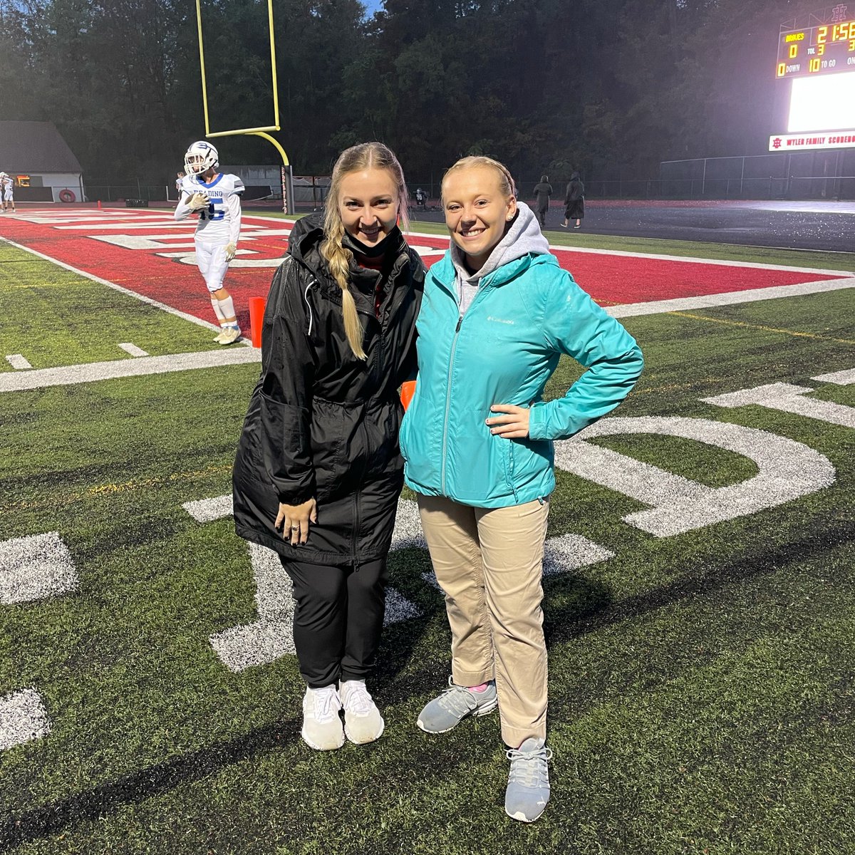 XavierU_AT's tweet photo. Megan, Level-2 student, with Indian Hill High School (left), and Morgan, Level-1 student, with Reading High School (right). Their teams battled on a Friday under the lights! #XUAT https://t.co/vCeWRaJyhR