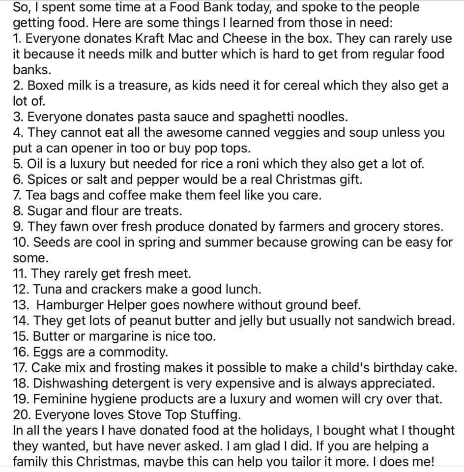 <a href="/F3Nation/">F3</a> as you plan to fill your local food pantries this season, keep these things in mind: