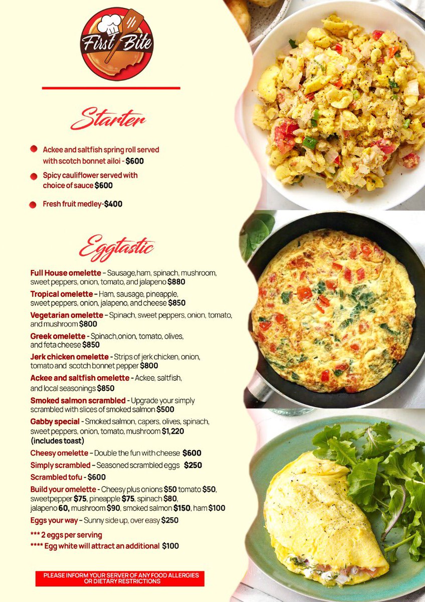 firstbiteja's tweet photo. Want to see our NEW Menu? Here it is ☀️🍽

Location: Sunshine Mall, Portmore 

Contact:  876-603-2336 https://t.co/NpU9w93LA9