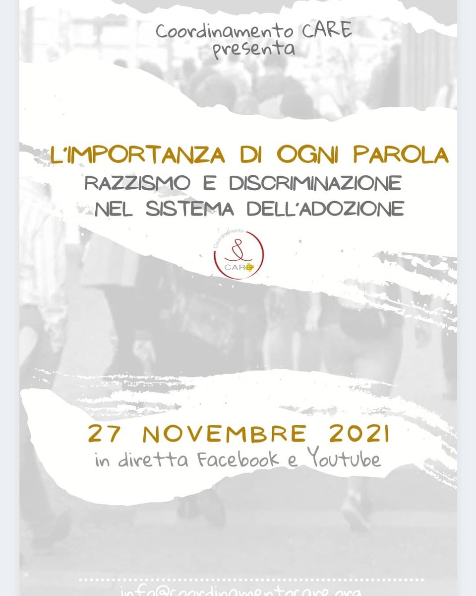 CoordinamenCARE's tweet photo. #SaveTheDate 27 novembre 2021 ore 9.30 in diretta sui social di #CoordinamentoCare
"L'importanza di ogni parola", convegno unico sul tema #razzismo e #adozione https://t.co/6cNI75X1a3
