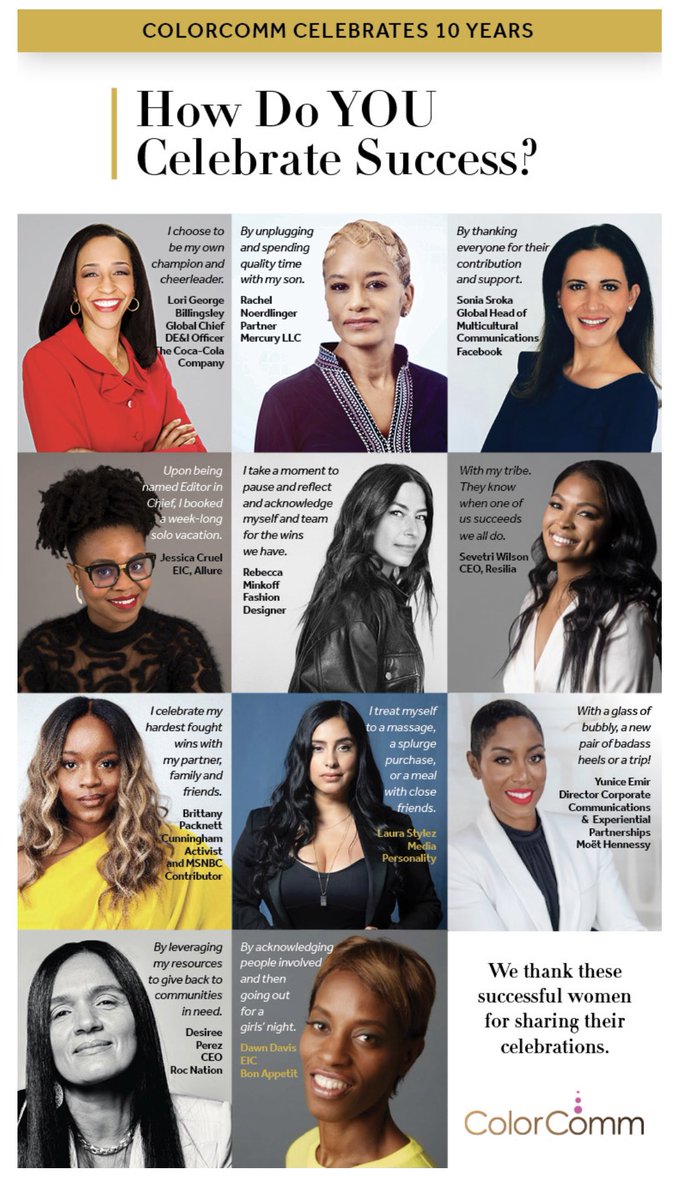 THANK YOU! We appreciate each industry leader who participated in the #ColorComm ‘How Do You Celebrate Success’ Series. Your stories helped our community feel more comfortable in owning our success and celebrating our wins (big or small). #ColorComm10