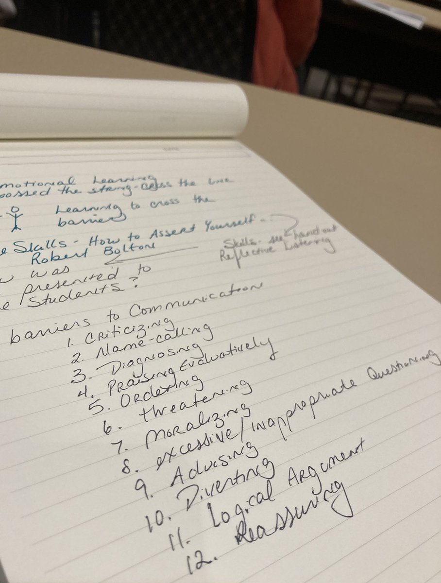 AprilinWichita's tweet photo. Taking some notes over the 12 Barriers to Communication—thanks to 25-yr-veteran Jeff Roper and his high school panel of students “demonstrating.” #katecon #conflictmanagement https://t.co/GJpWAIfosD