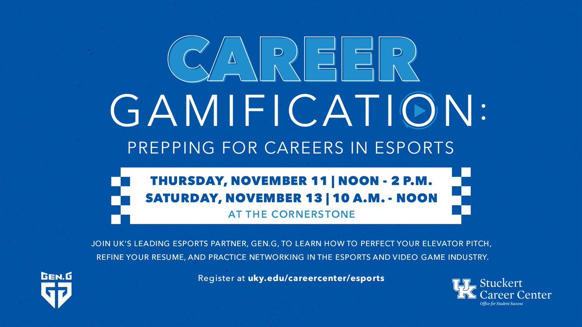 If you are interested in a career in gaming and esports, then this event is for you! <a href="/ukyesports/">Kentucky Esports</a> <a href="/GenG/">Gen.G Esports</a> @UKCareerCenter #LexPlayAtUK #gaming #esports #universityofkentucky #gamification