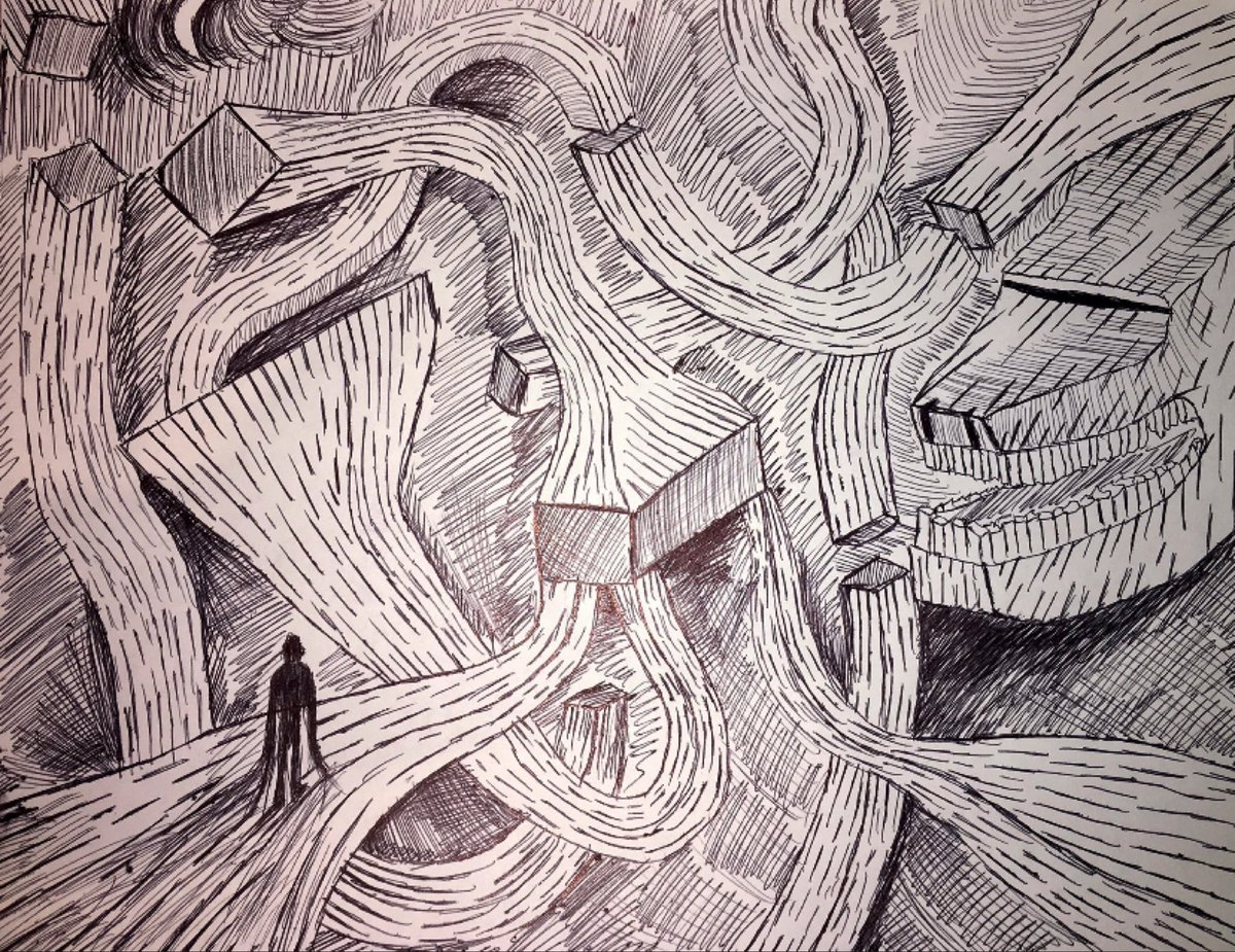 VibesHiii's tweet photo. Pen Freestyle Illustration I did way backkk called L O S T ✍🏼 utilized the crosshatching shading technique. #art #techinque #lost #drawing https://t.co/HJ9hLqyjmu