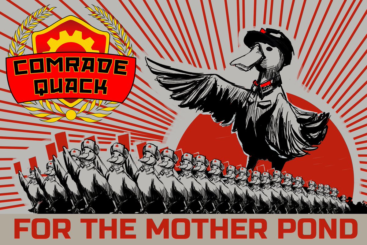 TheQuackies's tweet photo. Some fantastic splash art from our very talented Paul Ruppar. Reminiscent of propaganda posters. #ComradeQuack https://t.co/pMocac7AbF