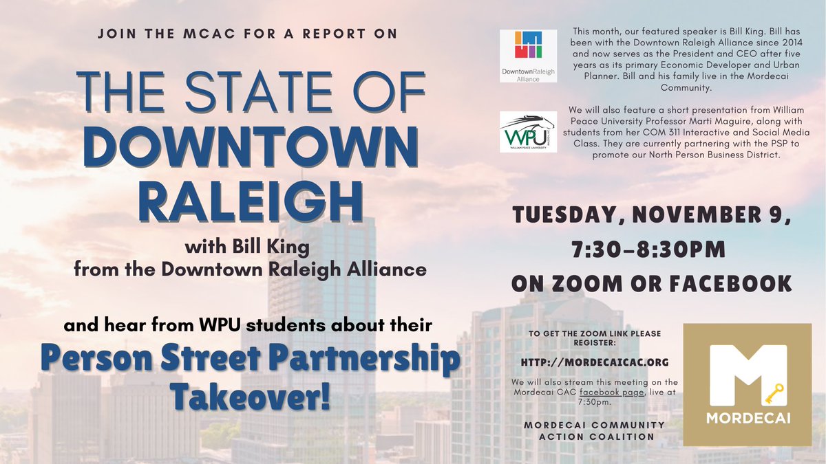 Mordecai Community November newsletter - Join neighbors on 11/9 as we hear from the Downtown Raleigh Alliance, WPU, and more. Read our monthly newsletter for info &amp; news. mailchi.mp/7bb8e81934a8/n…